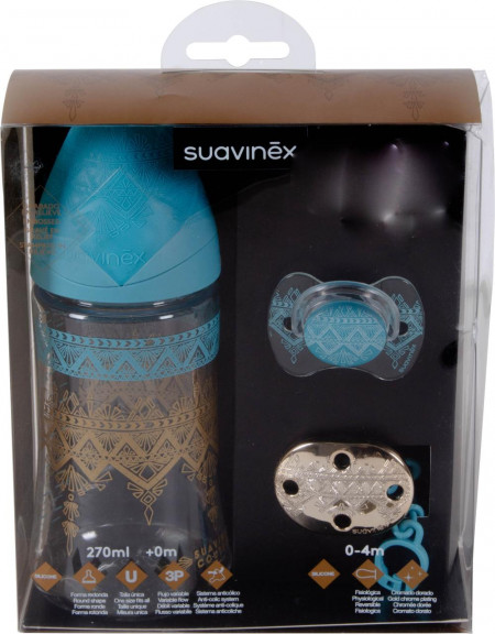 Набор Suavinex бутылочка 270мл 0-4 голубой 