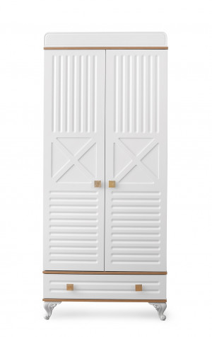 Шкаф Lovely Baby Boni 2-х дверный белый деревянные вставки - фото 1