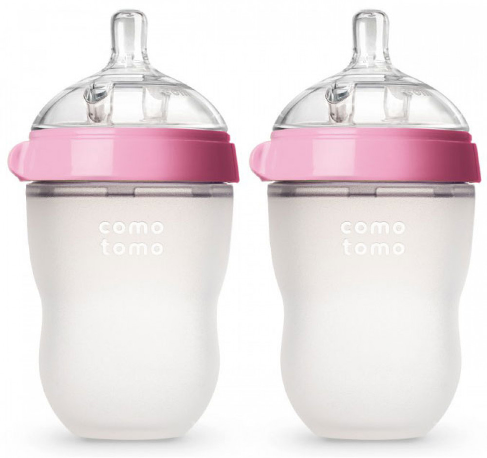 (250TP-EN) Набор бутылочек для кормления COMOTOMO, цвет розовый (250 мл.) Natural Feel Baby Bottle