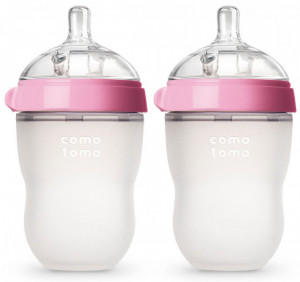 (250TP-EN) Набор бутылочек для кормления COMOTOMO, цвет розовый (250 мл.) Natural Feel Baby Bottle
