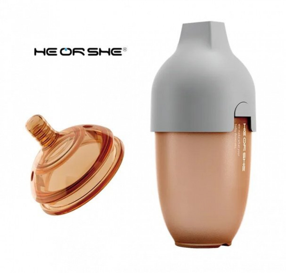 1 Детская бутылочка из силикона с держателем из пропилена и пластика HEORSHE, со сверхшироким горлышком, объемом 240 мл,  в комплекте c силиконовой со