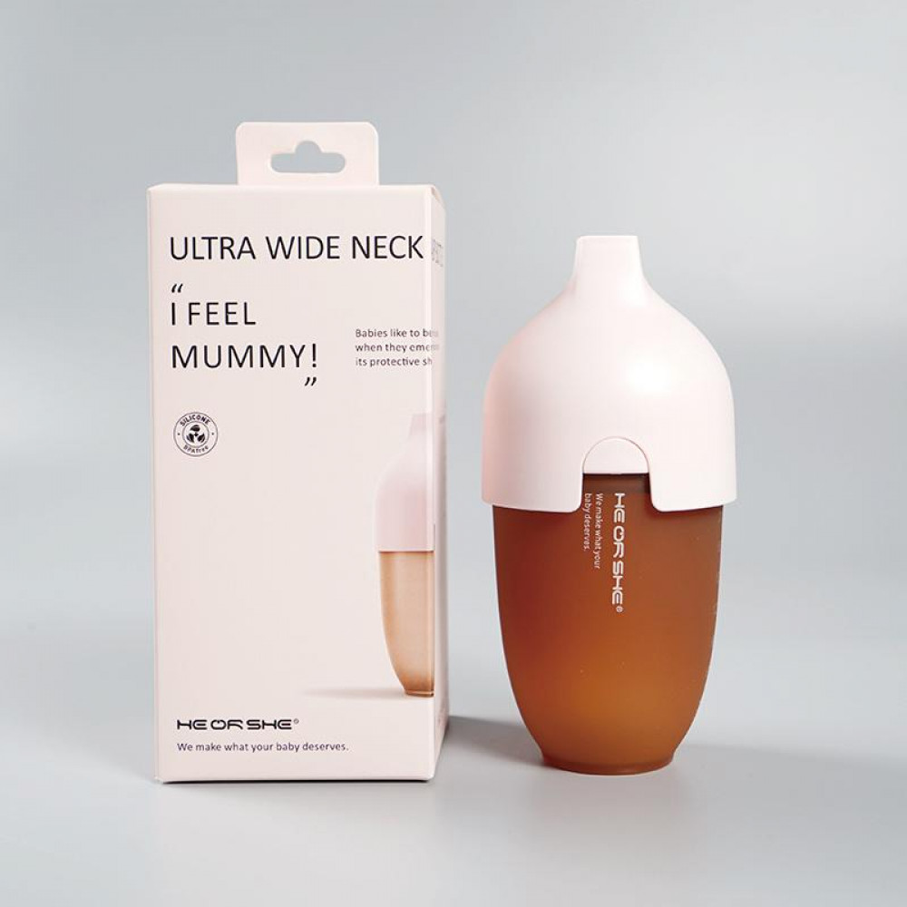 1 Детская бутылочка для кормления из силикона с держателем из пропилена и пластика HEORSHE, со сверхшироким горлышком объемом 240мл, в комплекте c сил