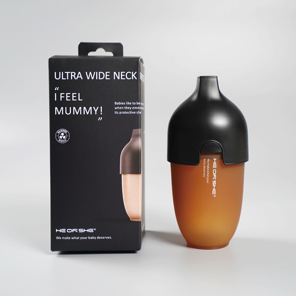 1 Детская бутылочка для кормления из силикона с держателем из пропилена и пластика HEORSHE,со сверхшироким горлышком, объемом 240 мл,в комплекте c сил