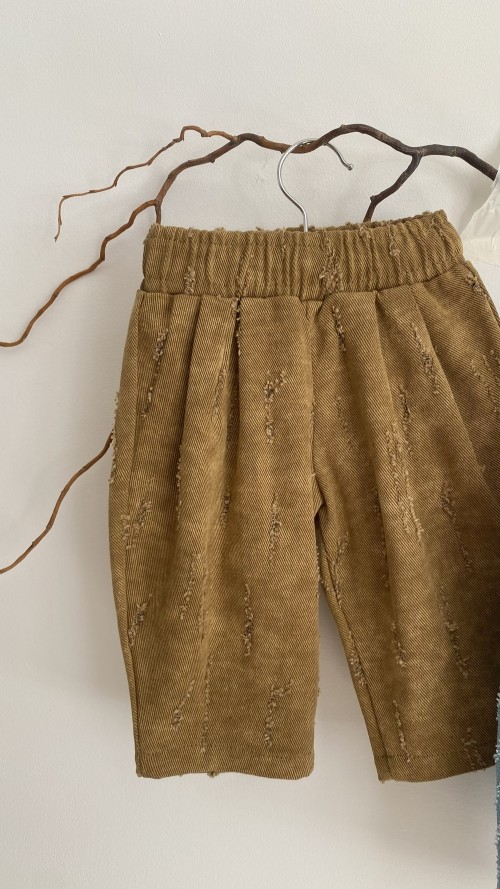 Брюки-бананы 12pelenok с защипами из фактурного денима, коричневый - 80-86