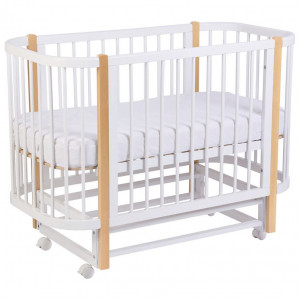 Кроватка Polini kids Simple 350 120*60 с маятником (закругленный) белый-натуральный