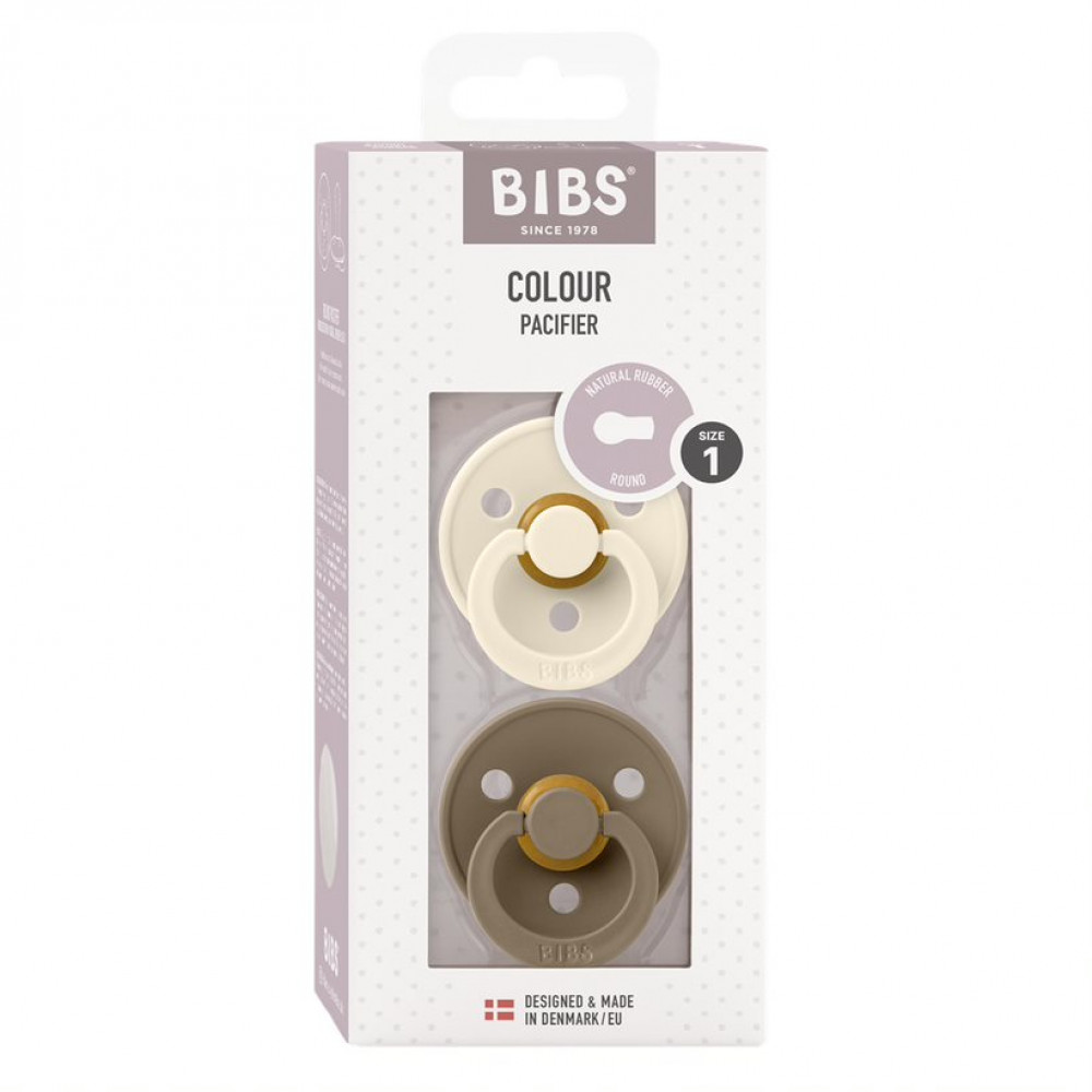 Набор пустышек латексных BIBS Colour, 2 шт.: Ivory/Dark Oak, 6+ мес.
