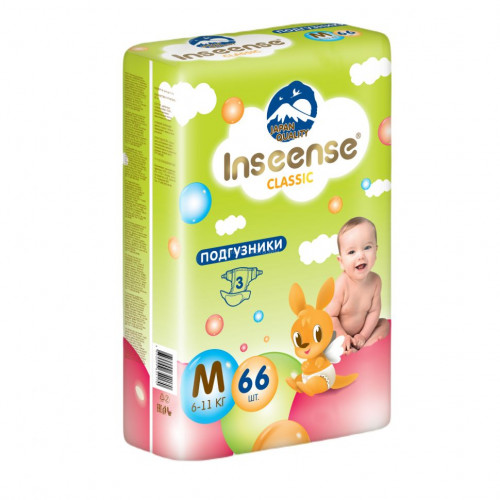 Подгузники M (6-11 кг) Inseense Classic Plus 66 шт (салатовые) (4)