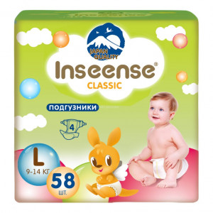 Подгузники L (9-14 кг) Inseense Classic Plus 58 шт (салатовые) (4)