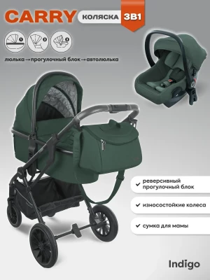 Коляска 3 в 1 Indigo Carry зеленый
