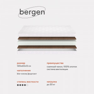 Матрас для кроватки 120*60 12 см прямоугольный Rant Bergen Eco