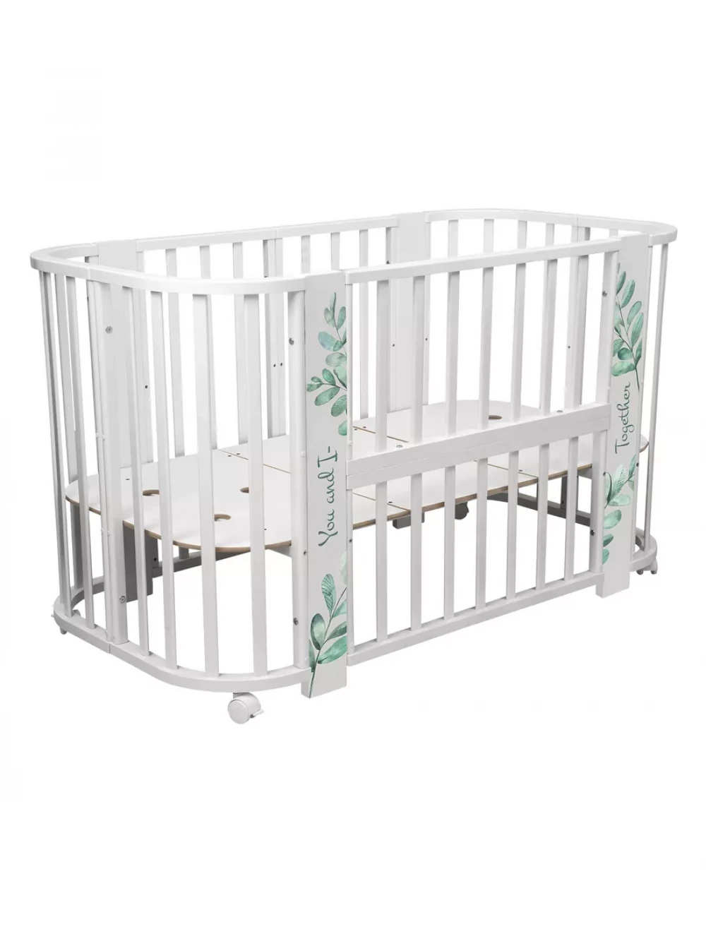 Кроватка-трансформер Indigo Green Line 5 в 1 с маятником 100*70 / 140*70 (закругленный) листочки