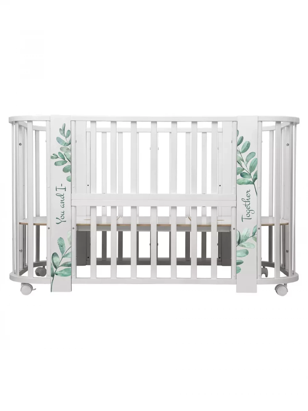 Кроватка-трансформер Indigo Green Line 5 в 1 с маятником 100*70 / 140*70 (закругленный) листочки