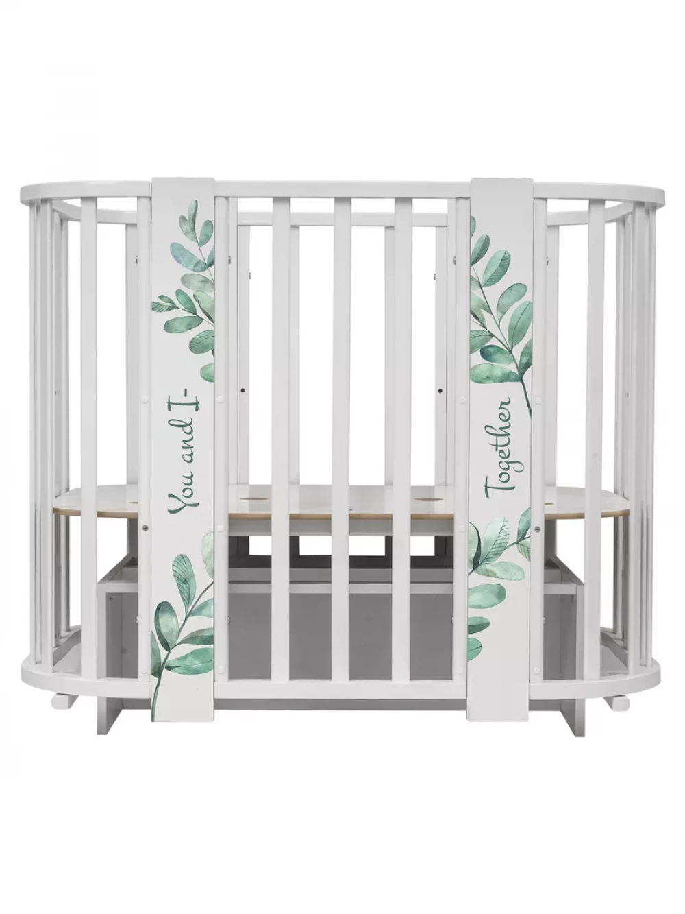 Кроватка-трансформер Indigo Green Line 5 в 1 с маятником 100*70 / 140*70 (закругленный) листочки