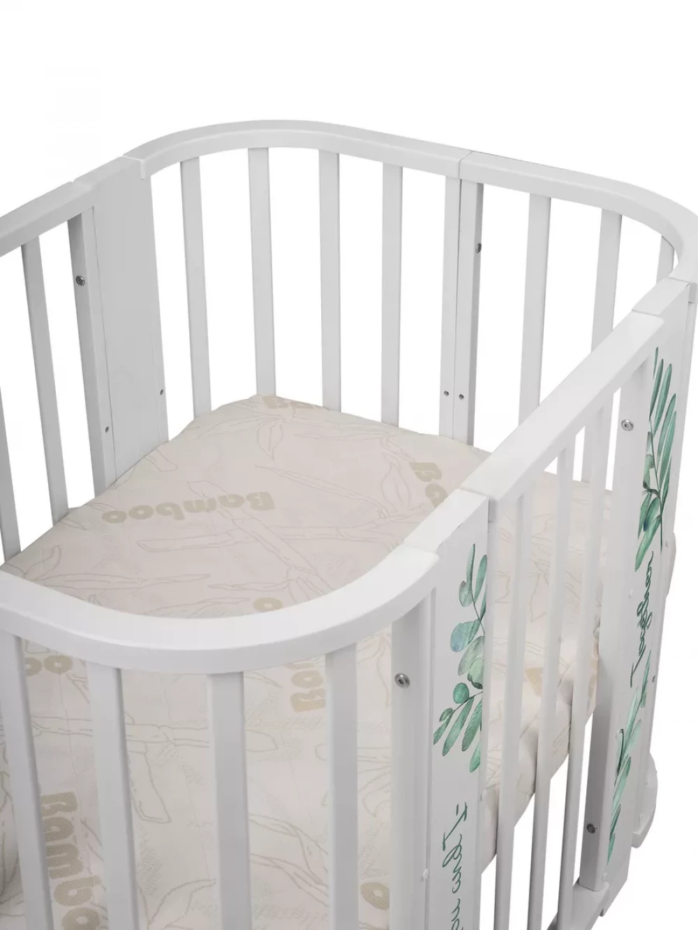 Кроватка-трансформер Indigo Green Line 5 в 1 с маятником 100*70 / 140*70 (закругленный) листочки