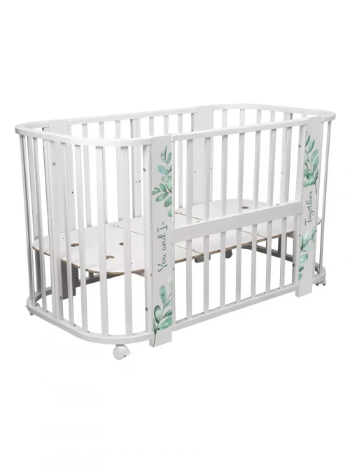 Кроватка-трансформер Indigo Green Line 5 в 1 с маятником 100*70 / 140*70 (закругленный) листочки