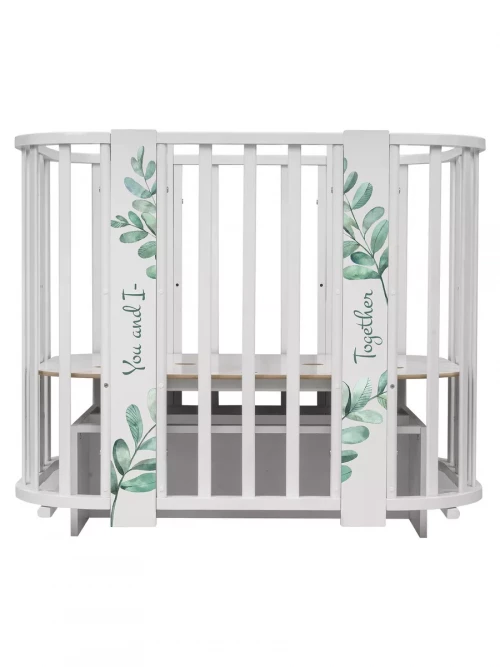 Кроватка-трансформер Indigo Green Line 5 в 1 с маятником 100*70 / 140*70 (закругленный) листочки
