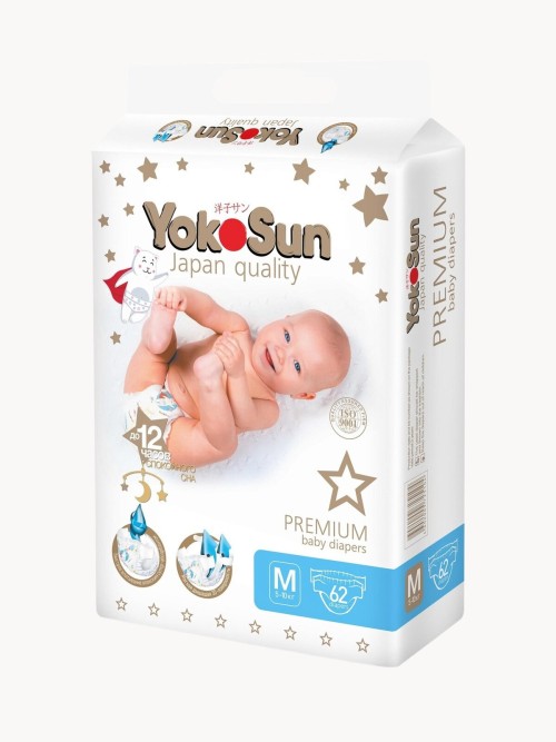 Подгузники YokoSun Premium  M (5-10 кг) 62 шт (4упак/кор)