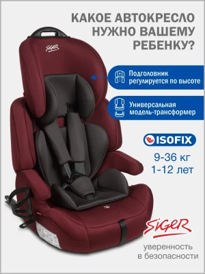 Автокресло Siger Star SG 517 1/2/3 (9-36 кг) вишня - фото 1
