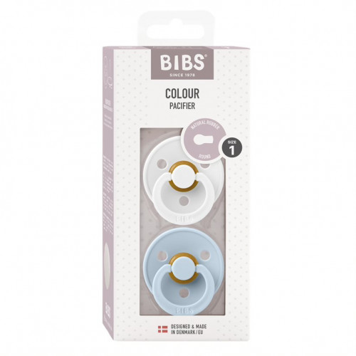 Набор пустышек латексных BIBS Colour, 2 шт. - White/Baby Blue, 6+ мес.
