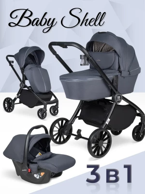 Коляска 3 в 1 Farfello Baby Shell Greige/Серый ч/р