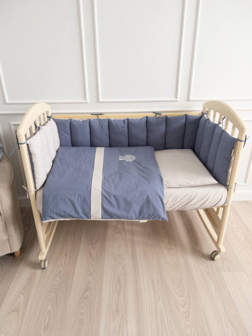 К-т 6пр.для овальной и прямоугольной кроватки "Organic baby cotton" цв.синий 6116/1 - фото 1