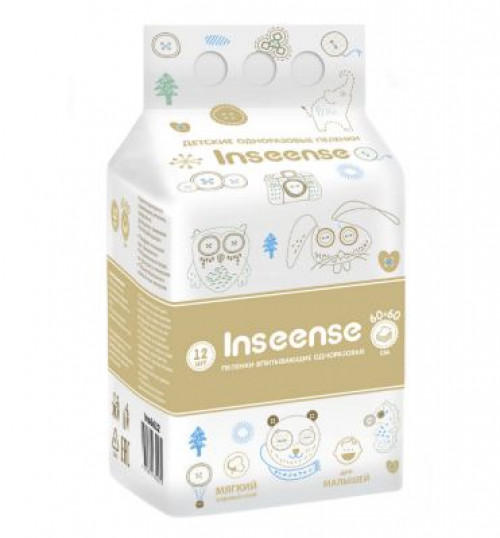 Пеленки детские одноразовые Inseense 60х60, 12 шт (8) Вай