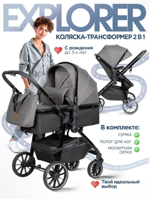 Коляска-трансформер Farfello Explorer 2 в 1 grey 