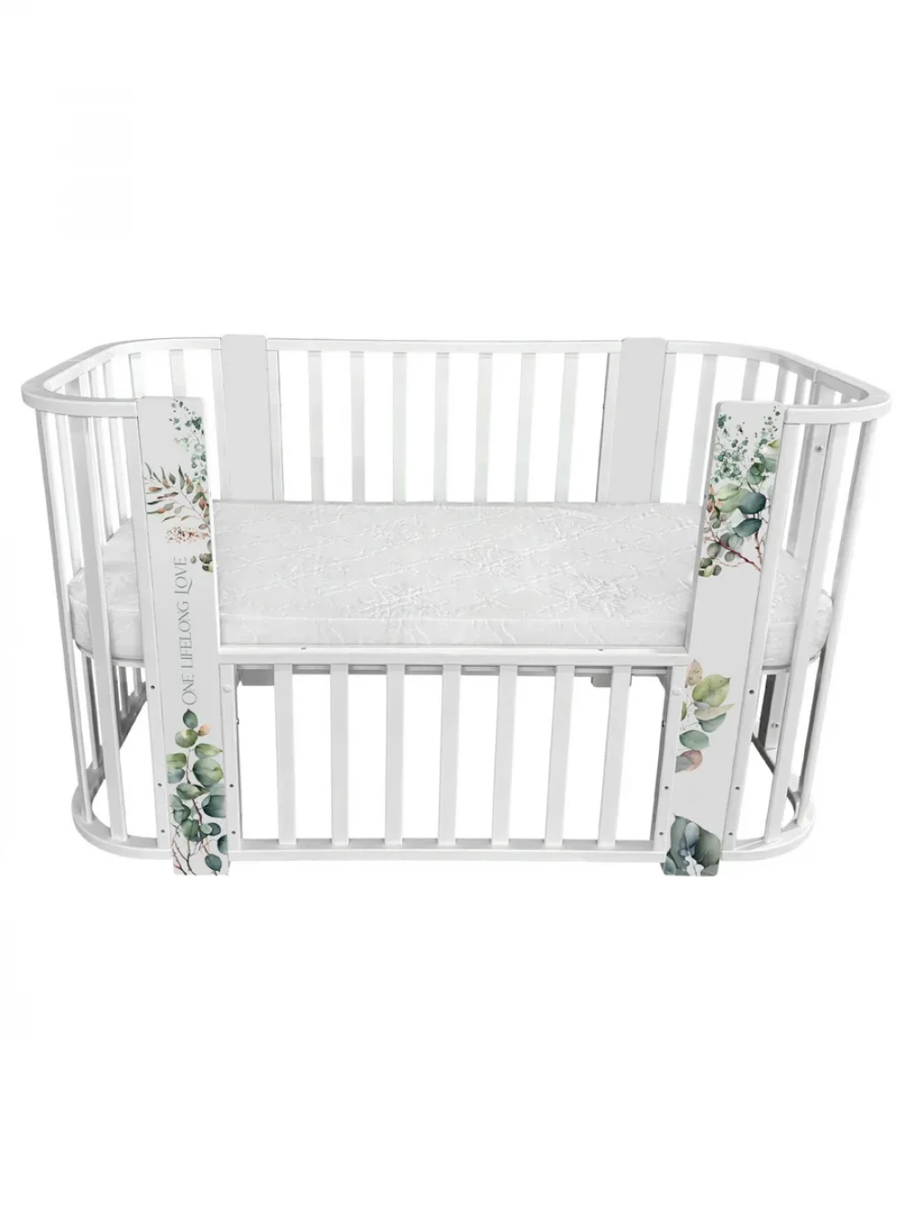 Кроватка-трансформер Indigo Baby Line 5 в 1 с маятником 100*70 / 140*70 (закругленный) листочки