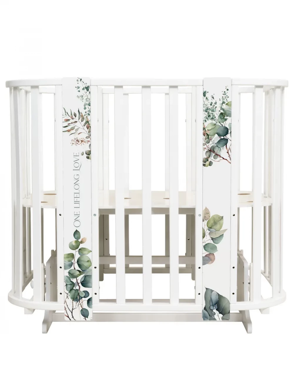 Кроватка-трансформер Indigo Baby Line 5 в 1 с маятником 100*70 / 140*70 (закругленный) листочки