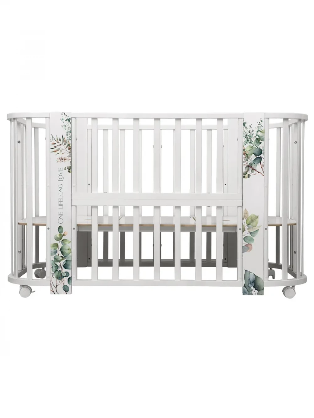 Кроватка-трансформер Indigo Baby Line 5 в 1 с маятником 100*70 / 140*70 (закругленный) листочки