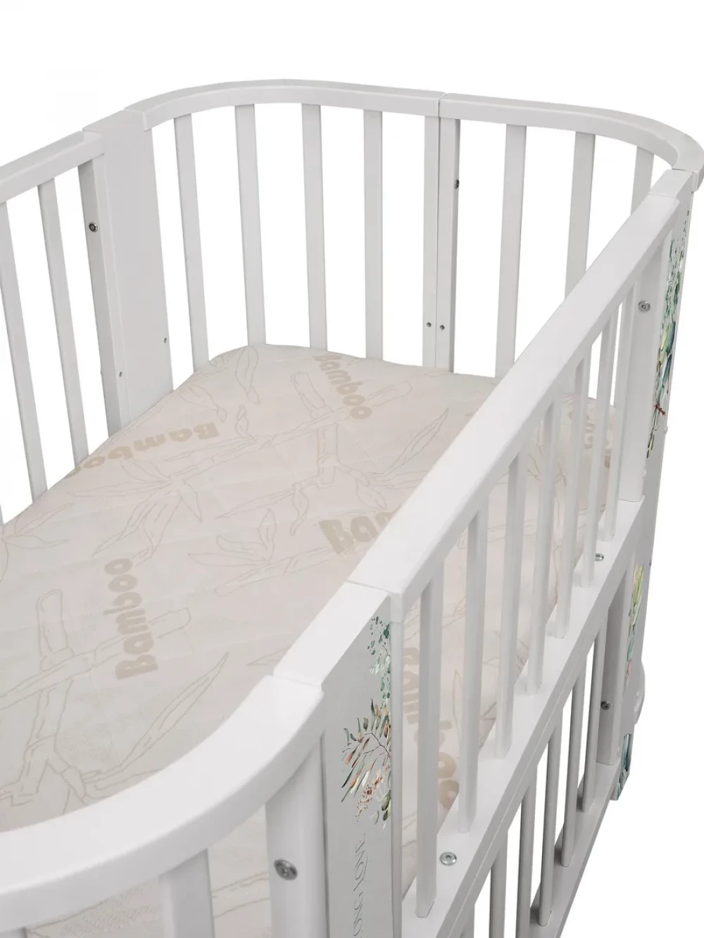 Кроватка-трансформер Indigo Baby Line 5 в 1 с маятником 100*70 / 140*70 (закругленный) листочки