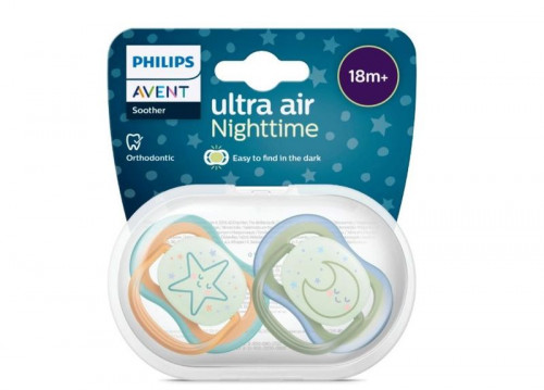 Пустышка Avent ultra air ночная, голубые 0–6 мес,  2 шт