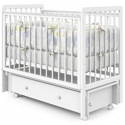 Кроватка Indigo Vista 120*60 с маятником на колесах белая аляска