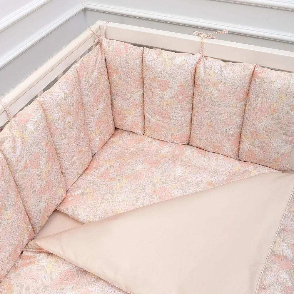 Набор 6пр.для прямоугольной кроватки стеганые борта Цветочные фантазии цв.розовый 6158
