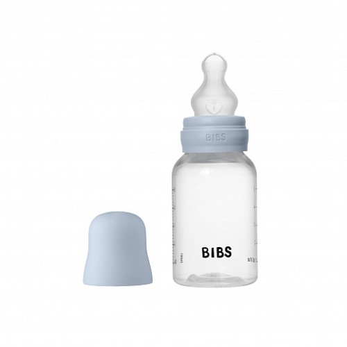 Бутылочка BIBS для кормления в комплекте с силиконовой соской, медленный поток Baby Blue, 150 мл
