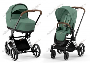 Коляска 2 в 1 Cybex Priam IV Chrome Brown Leaf Green
