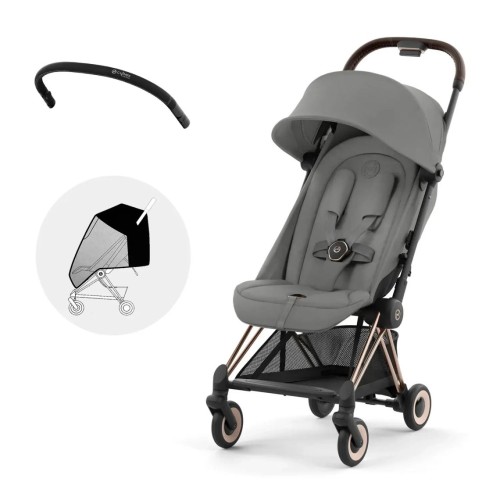 Коляска прогулочная Cybex Coya Rosegold Mirage Grey с бампером и дождевиком