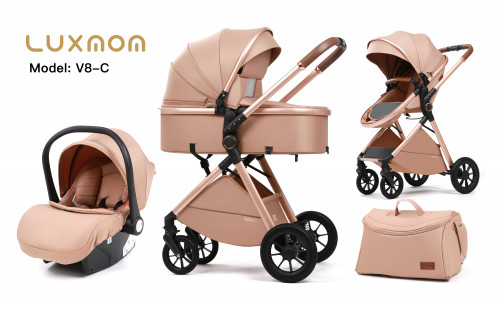 Коляска-трансформер Luxmom V2 (V8+C) 3 в 1 коричневый