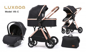 Коляска-трансформер Luxmom V2 (V8+C) 3 в 1 черный