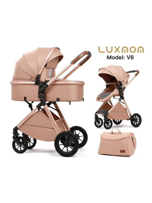 Коляска-трансформер Luxmom V2 (V8+C) 2 в 1 коричневый