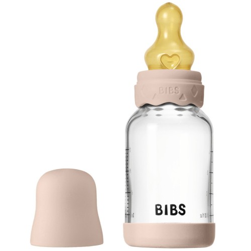Стеклянная бутылочка для кормления с латексной соской, медленный поток BIBS - Blush, 120 мл