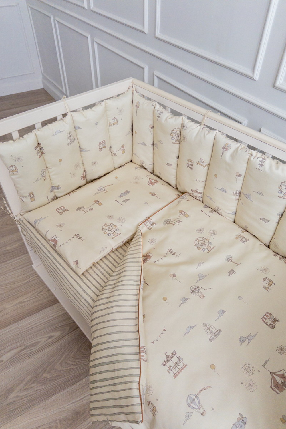 Набор 6пр.для прямоугольной кроватки со стегаными бортами Лаппетти парк цв.бежевый 6164