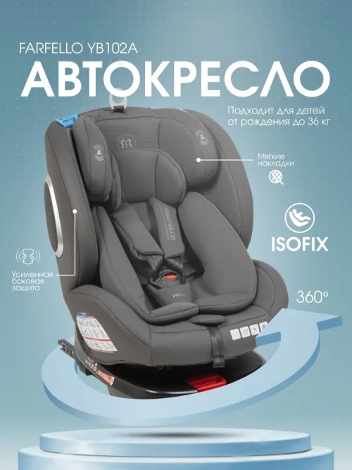 Автокресло Farfello YB102A New Isofix 0/1/2/3 (0-36кг) Graphite