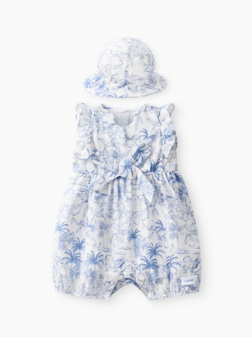 Набор Happy Baby: комбинезон и панама (milky-blue print), 68–74, 88675-0)
