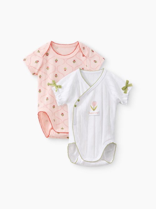Боди Happy Baby с коротким рукавом (2шт) (бело-розовый / white&pink, 62, 90154-0)