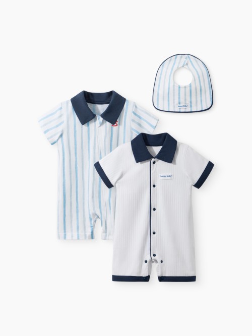 Комплект Happy Baby: боди (2шт), нагрудный фартук (blue (stripe), 62, 90156-0)