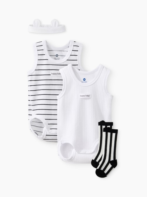 Комплект Happy Baby: боди (2шт), носки, повязка (black&white, 74, 90155-0)