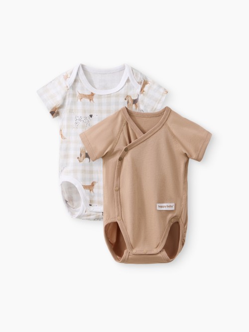 Боди Happy Baby с коротким рукавом (2шт) (бежевый (собака) / beige (dog), 56, 90154-0)