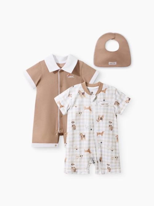 Комплект Happy Baby: боди (2шт), нагрудный фартук (beige (dog), 62, 90156-0)
