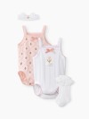 Комплект Happy Baby: боди (2шт), носки, повязка (white&pink, 74, 90155-0)
